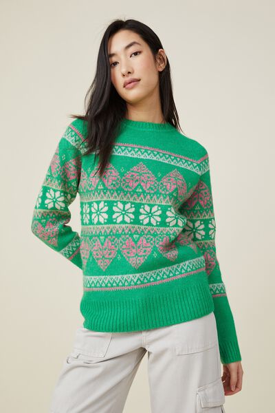 Christmas Crew Neck Sweater, FOREST FAIRLISLE GREEN