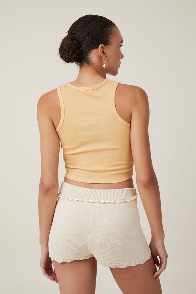 Crop Ribbed Graphic Racer Tank, PARADISE ISLE/MINERAL YELLOW