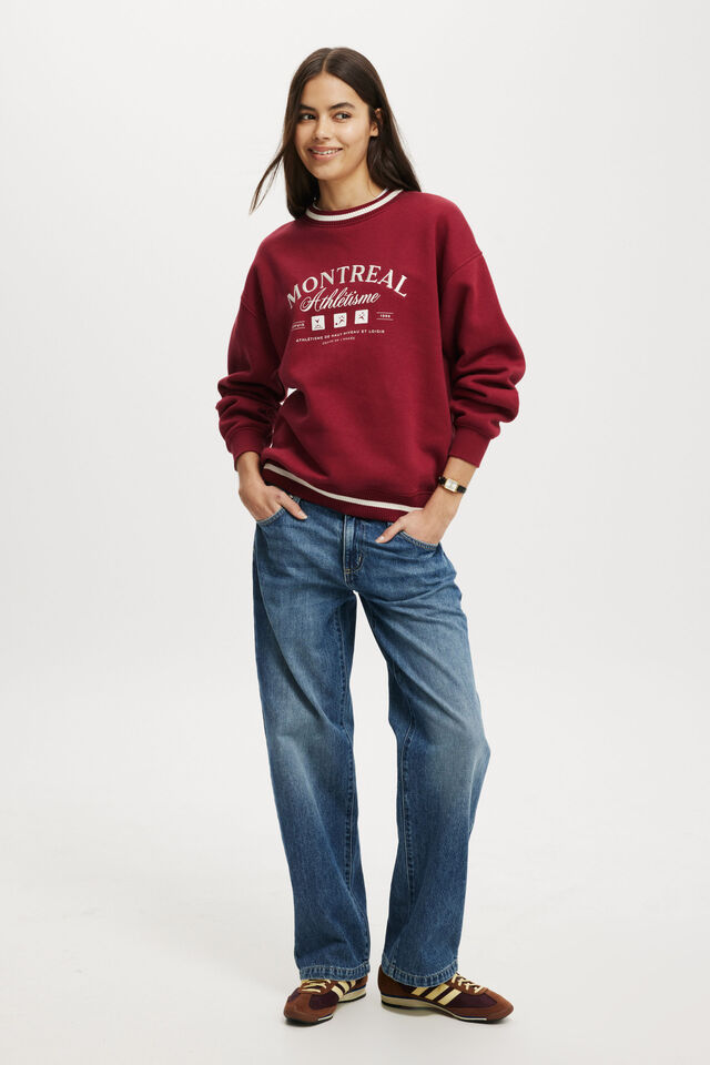 Classic Fleece Graphic Crew Sweatshirt, MONTREAL / CHERRY ROUGE