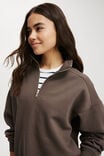 Classic Oversized Half Zip Sweatshirt, DARK TRUFFLE - alternate image 4