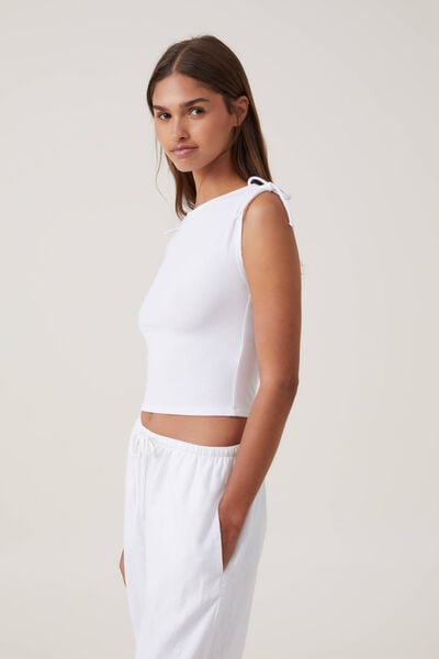 Marli Rouched Shoulder Tank, OFF WHITE