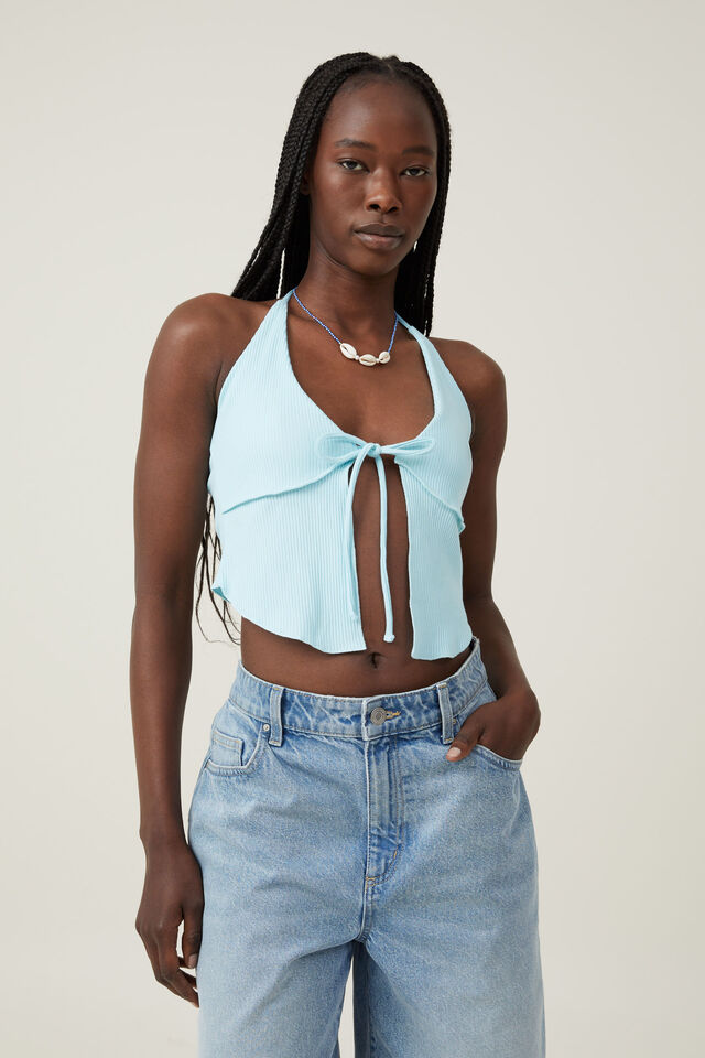 Mia Tie Front Halter Top, SEA SPRAY