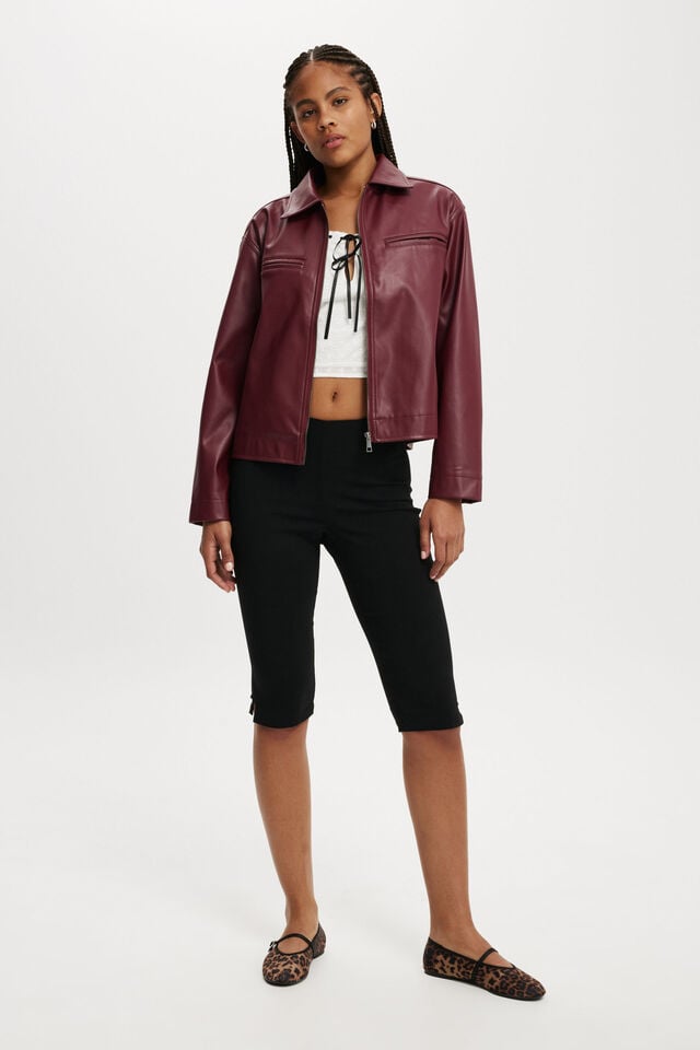 Ivy Faux Leather Jacket, DEEP CHERRY