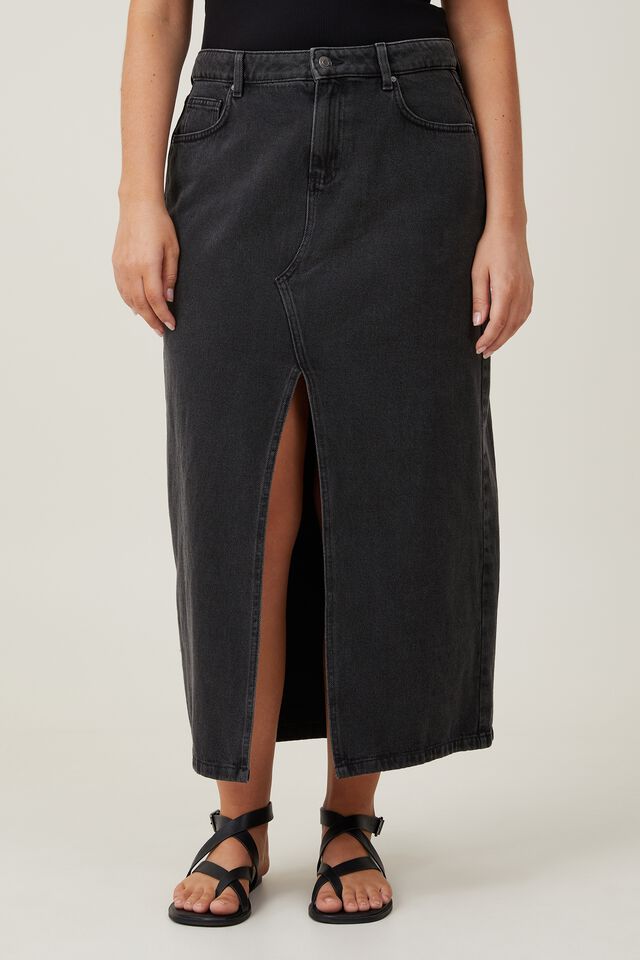 Saia - Bailey Denim Maxi Skirt, GRAPHITE BLACK