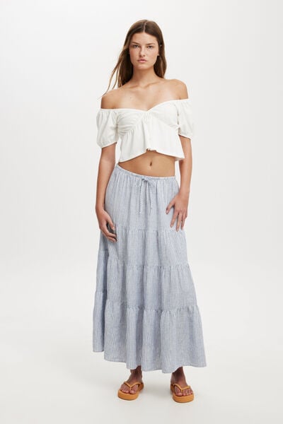 Haven Tiered Maxi Skirt, GIGI STRIPE ELEMENTAL BLUE