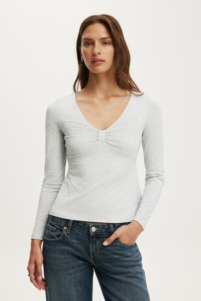 Reece Babydoll Long Sleeve, GREY MARLE