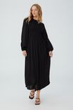 Ls Shirred Body Maxi Dress, BLACK