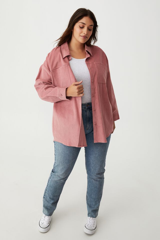 Curve The Lightweight Cord Shacket, PINK