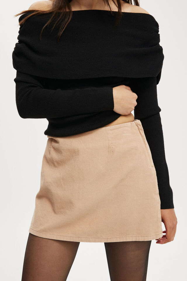 Cord Mini Skirt, NATURAL