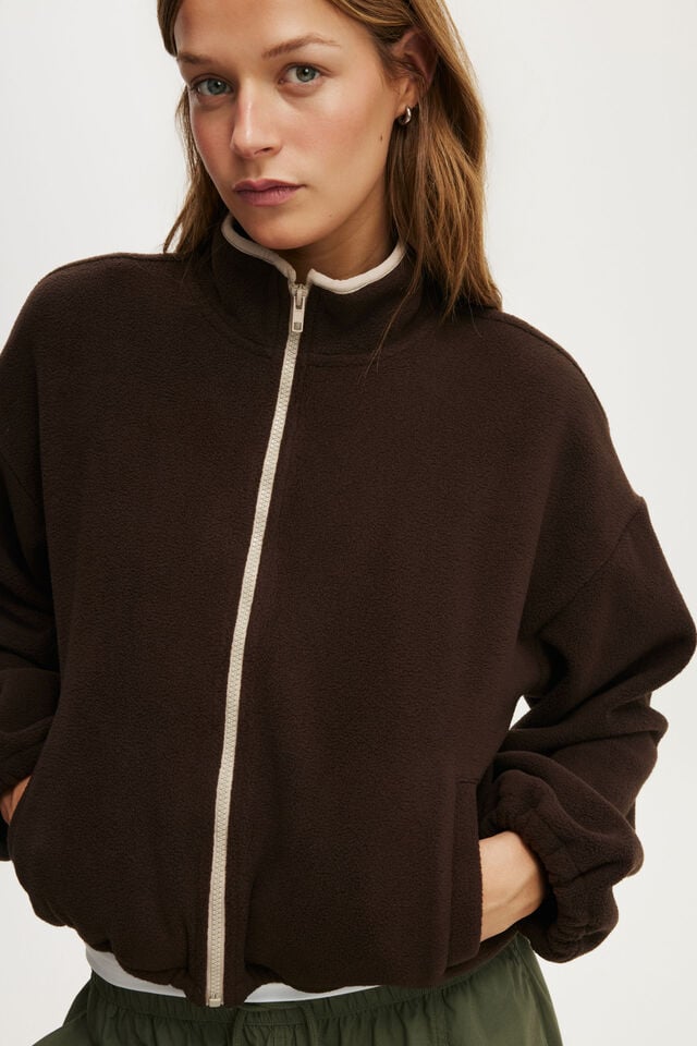 Polar Fleece Zip Through, DARK OAK/MILK TEA TIPPING