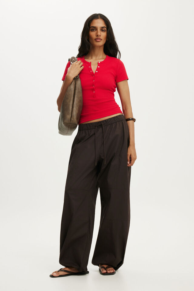 Blake Rib Henley Short Sleeve, RED PETAL