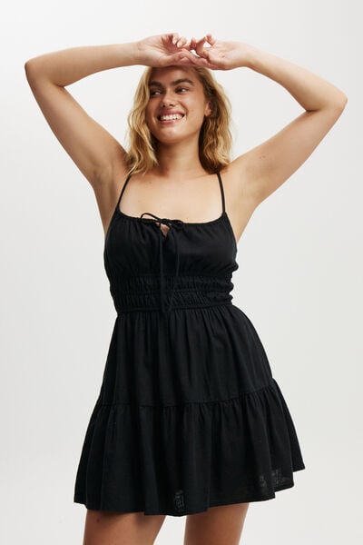 Haven Tiered Mini Dress, BLACK