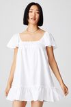 Woven Petite Florence Flutter Sleeve Tie Back Tuni, WHITE