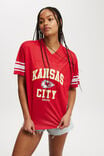 V Neck Lcn Oversized Graphic Tee, LCN NFL KANSAS CITY CHIEFS WHITE/RACING RED - alternate image 1