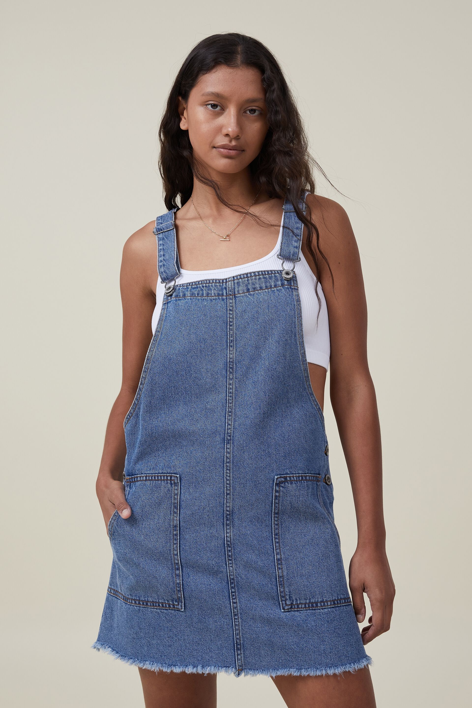 DTT Tall Lucine cord pinafore dress with pockets in black | ASOS
