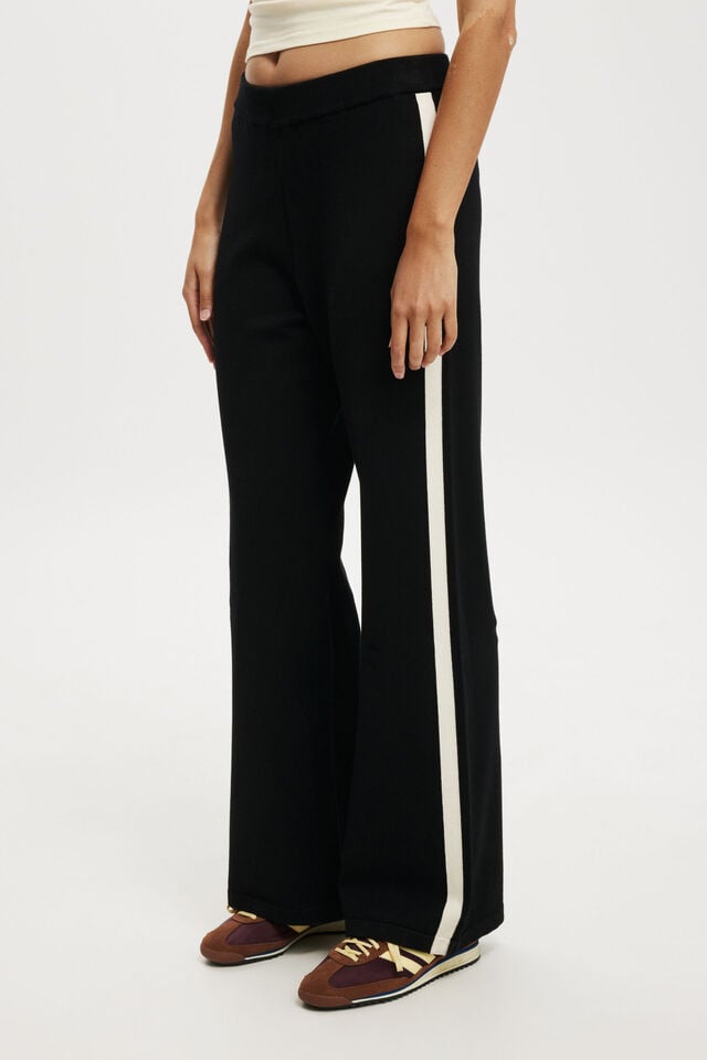 Wide Leg Knit Pant, BLACK/PORCELAIN STRIPE