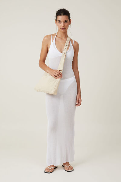 Vestido - Sheer Knit Maxi Dress, WHITE