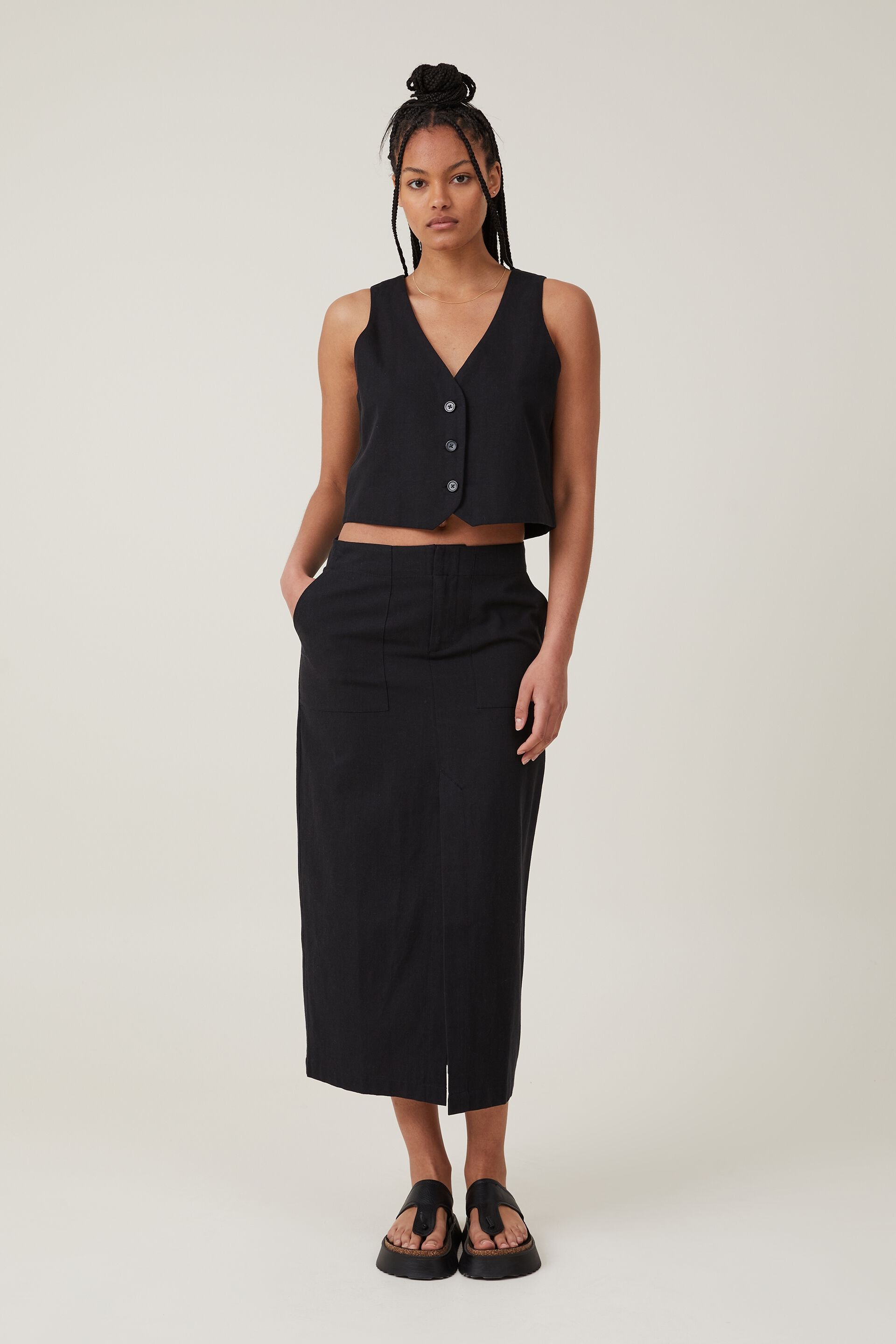 Black Satin Slip Midi Skirt  In The Style