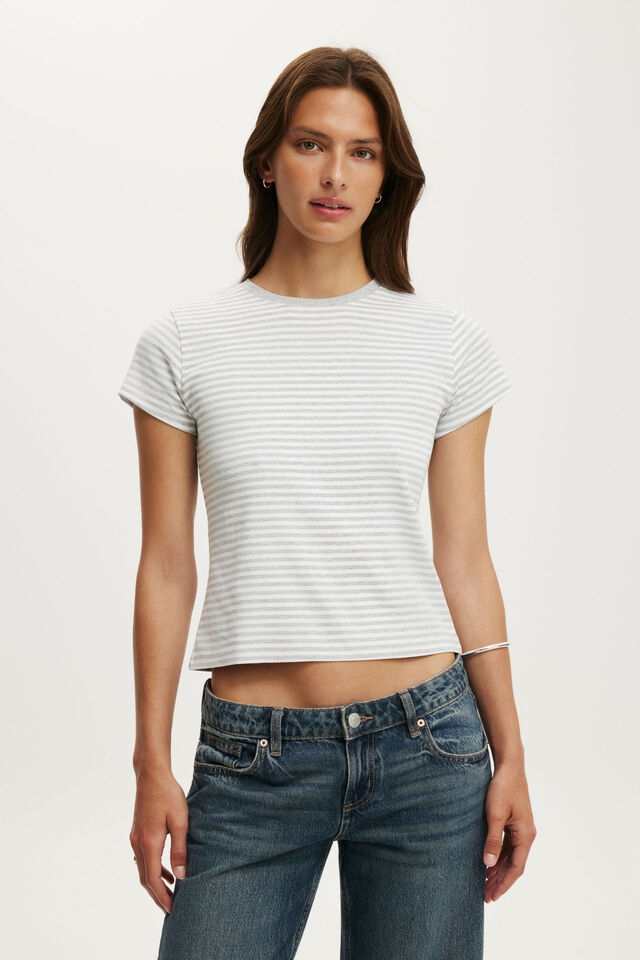 90S Baby Tee, MADI STRIPE GREY MARLE/WHITE