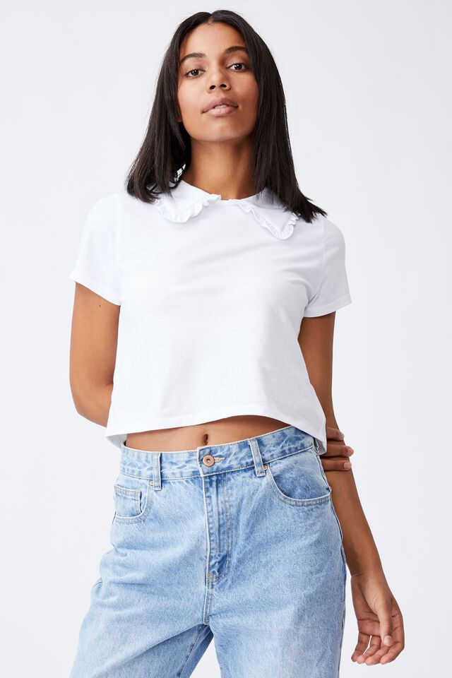 Lily Collar Tee, WHITE