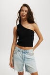 Slub One Shoulder, BLACK - alternate image 1