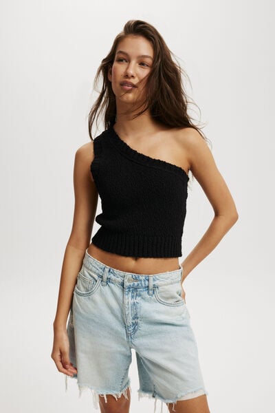 Slub One Shoulder, BLACK