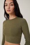 Micro Crop Long Sleeve Top, DARK MOSS - alternate image 4