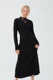 Twist Knit Mock Neck Midi Dress, BLACK