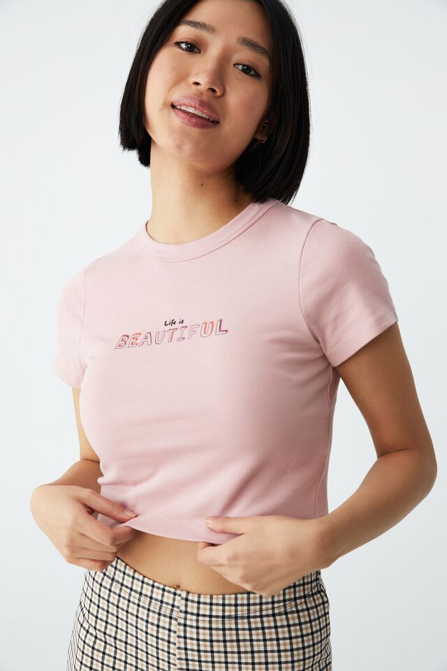 Micro Fit Rib Graphic Tee, LIFE IS BEAUTIFUL/ZEPHYR