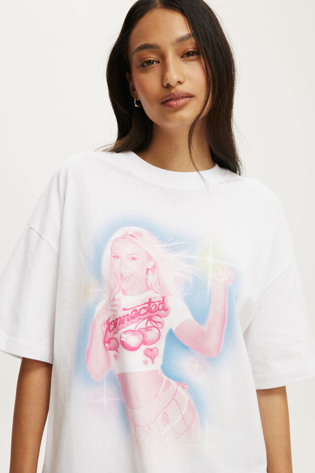 Zara Larsson Music Boxy Graphic Tee, LCN MT ZARA LARSSON LUSH PORTRAIT / WHITE