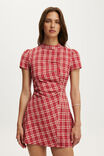 Nikki Button Mini Dress, RED CHECK - example image 2