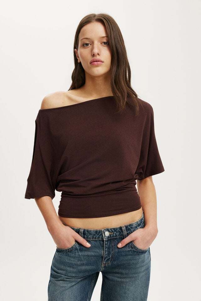 Sonny Cold Shoulder Short Sleeve, DARK OAK