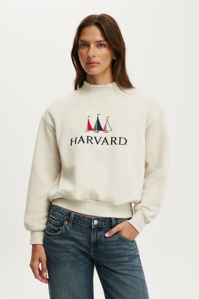 License Mock Neck Sweatshirt, LCN HAR HARVARD/OATMILK