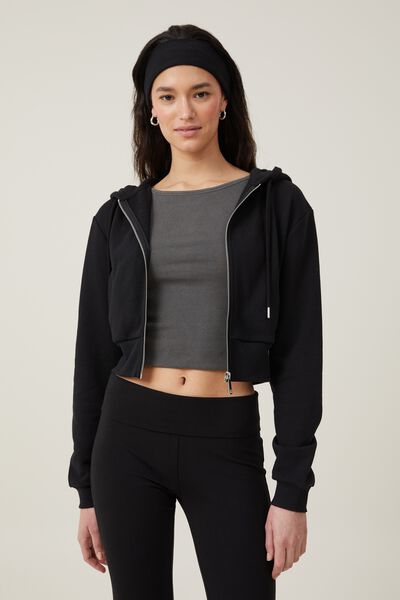 Cropped Fitted Zip Through, BLACK