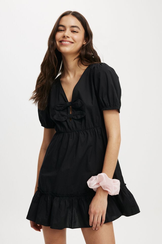 Pippa Puff Sleeve Mini Dress, BLACK