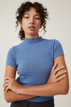 Hazel Mock Neck Short Sleeve Top, AZURE BLUE MARLE - alternate image 4