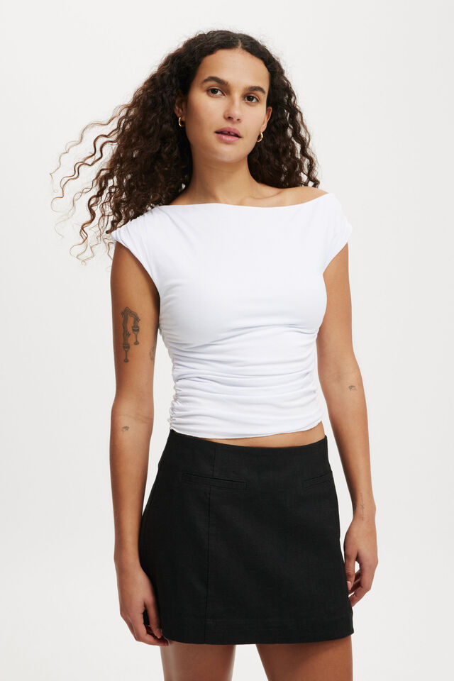 Sienna Linen Cotton Mini Skirt, BLACK