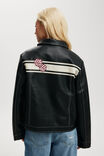 Bow Faux Leather Jacket, BLACK - alternate image 3