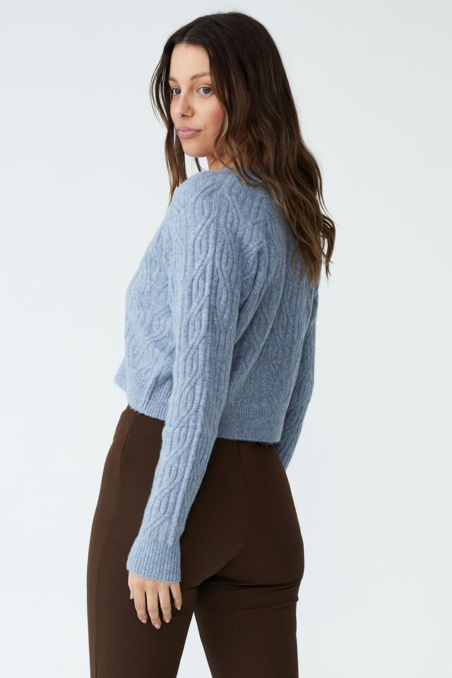 Boucle Crop Cable Cardigan, SOFT BLUE MARLE