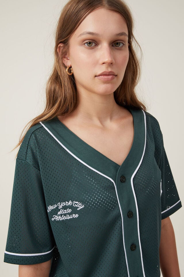 Chopped Jersey Baseball Shirt, MANHATTEN 29/ PINE FOREST GREEN