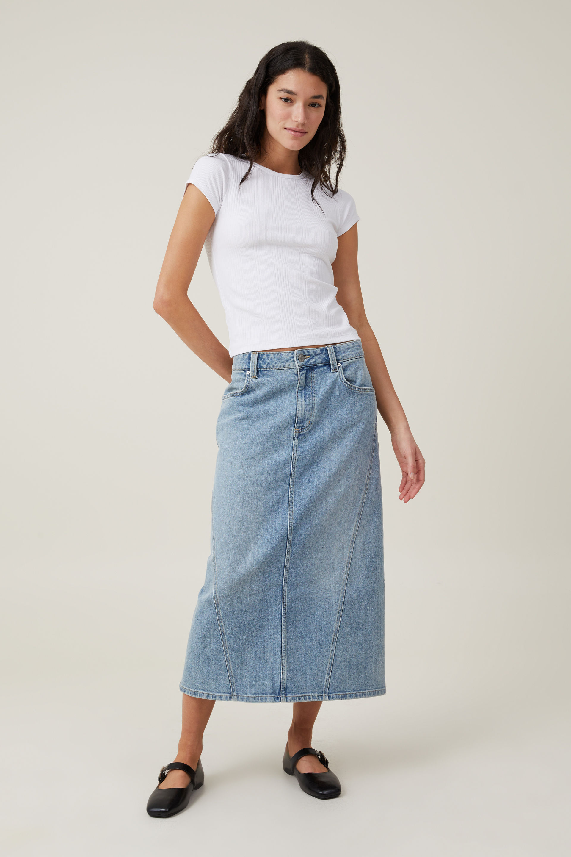 A-Line Midi Denim Skirt