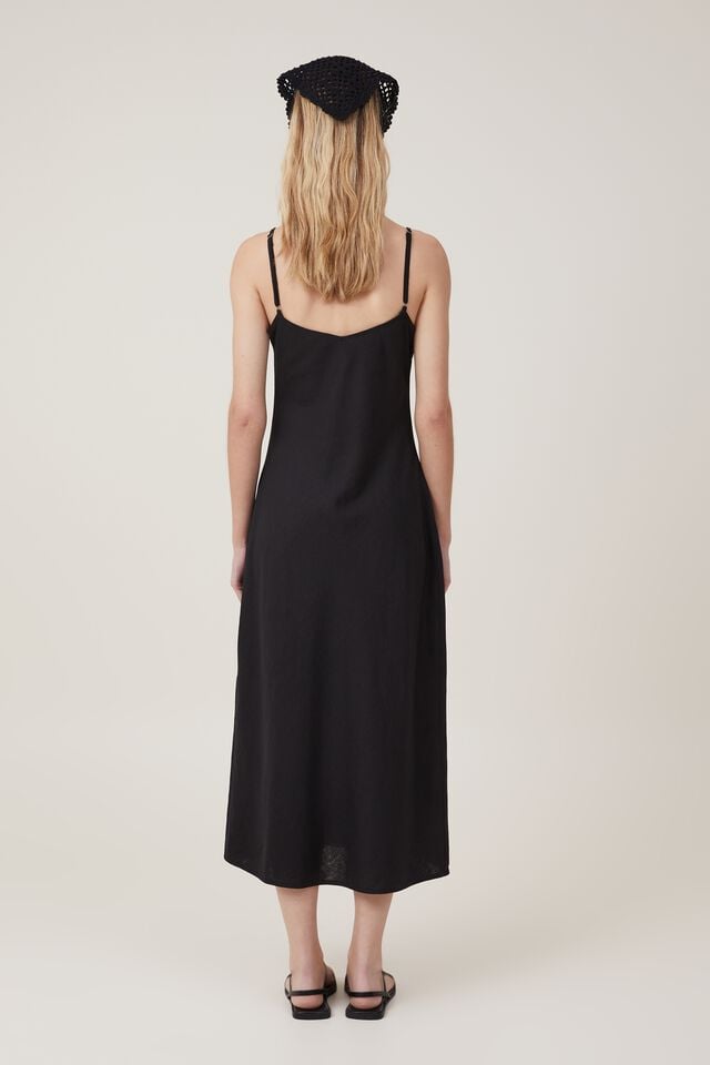 Haven Slip Midi Dress, BLACK