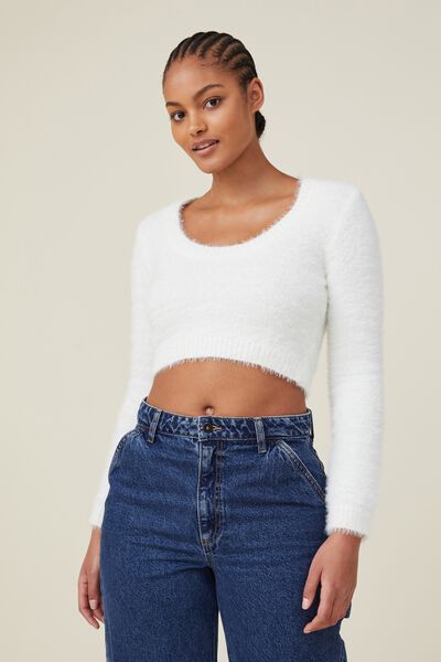 It Knit Crop Sweater, WHITE