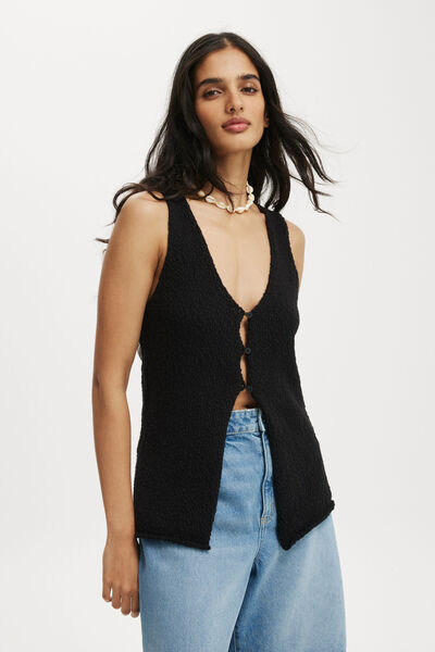 Slub Peekaboo Vest, BLACK