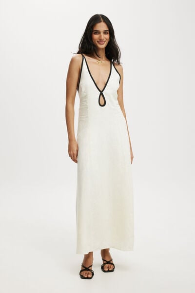 Rsvp Keyhole Linen Maxi Dress, LEMON ICING