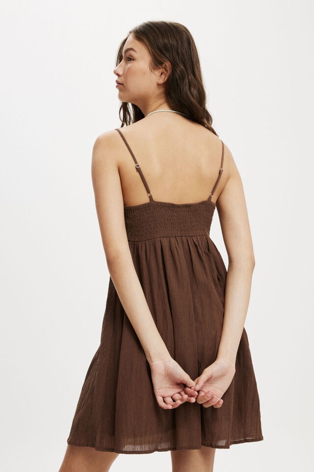 Tate Tie Front Mini Dress, CHOCOLATE