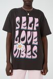 Boyfriend Fit Graphic Tee, SELF LOVE VIBES/WASHED BLACK