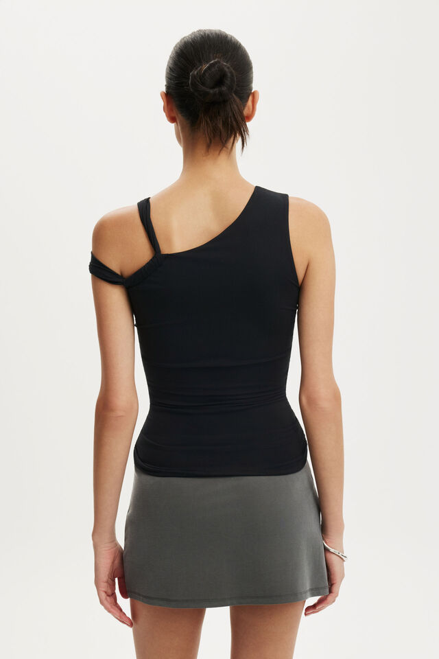 Addison Twist One Shoulder Top, BLACK
