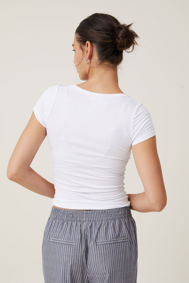 Staple Rib Scoop Neck Short Sleeve Top, WHITE II