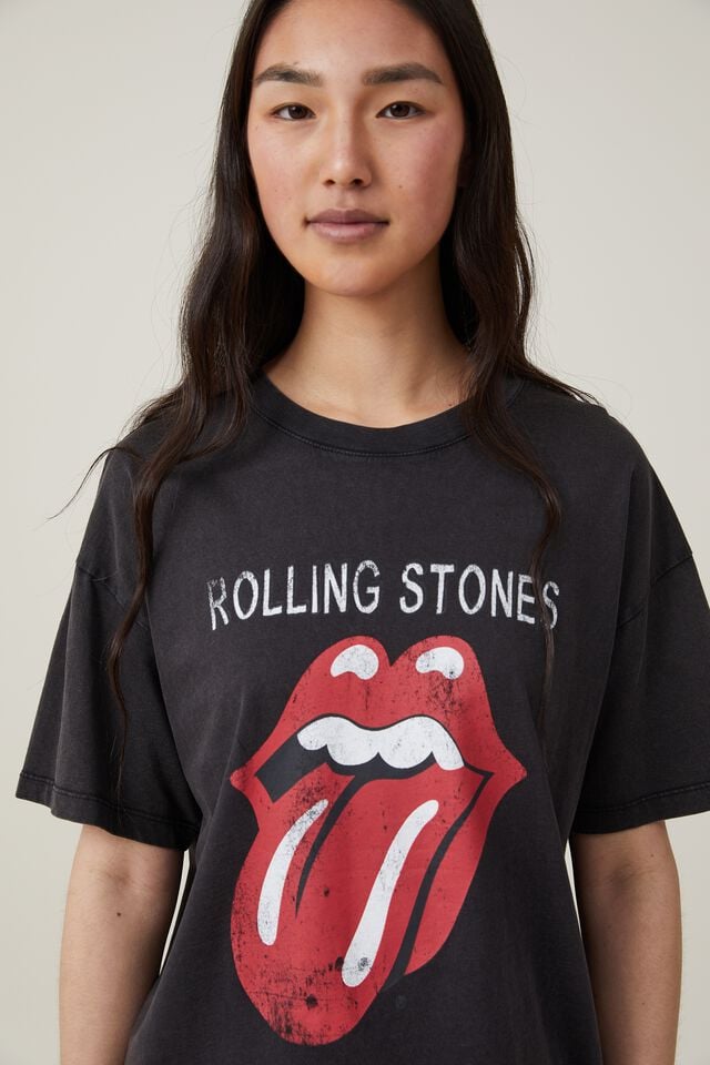 Oversized Rolling Stones Music Tee, LCN BR THE ROLLING STONES TONGUE/BLACK